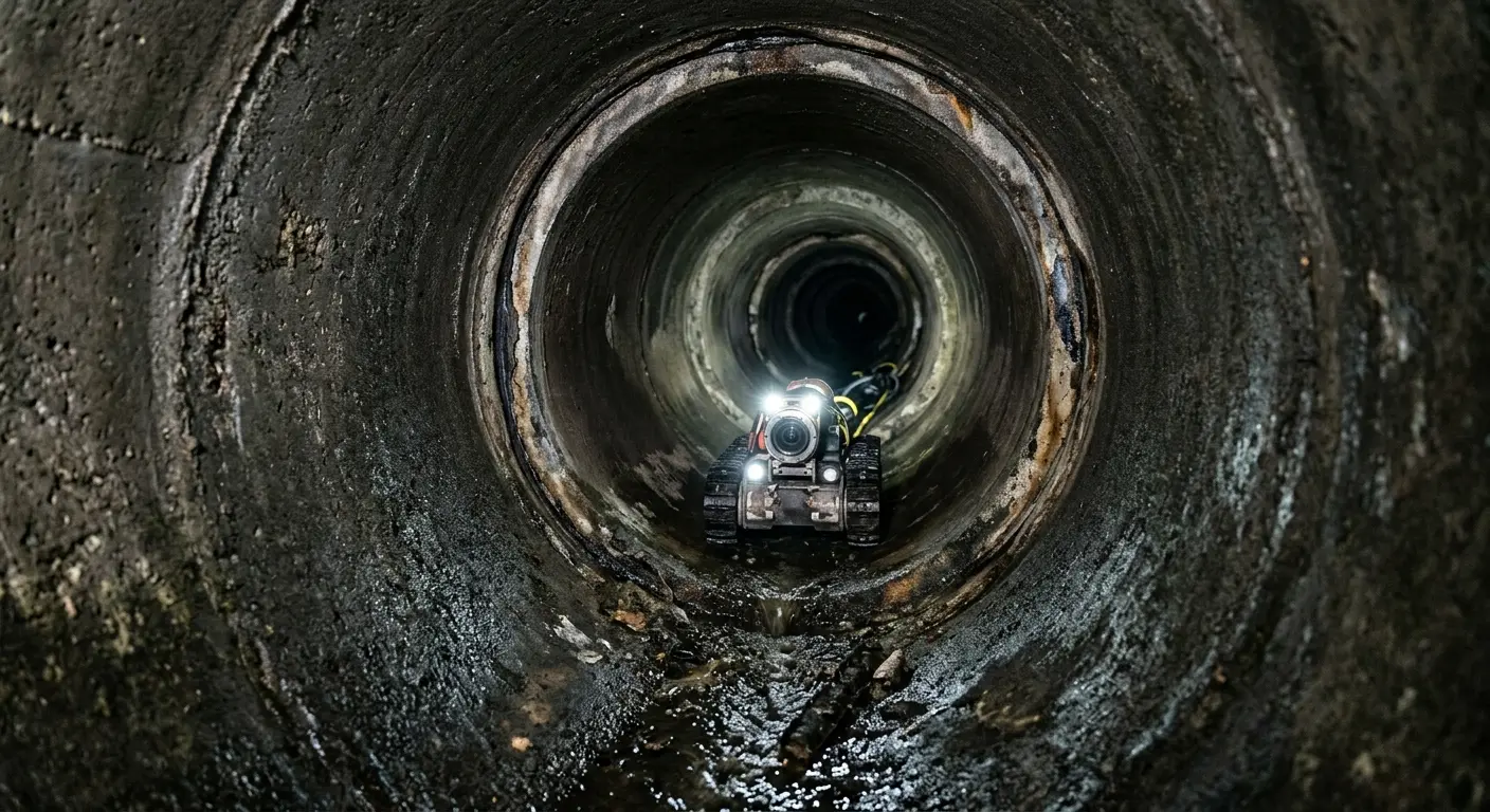 Robotic sewer camera inspecting pipe interior for Sewer Line Cleaning in Mount Vernon